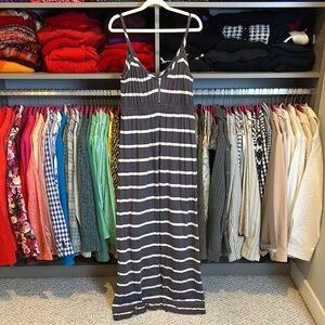 Chaser gray/white striped adjustable strap elastic waistband maxi dress size S